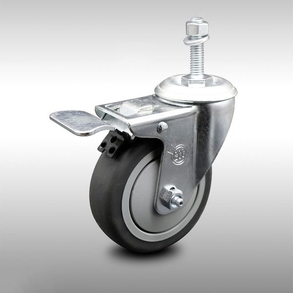 4 Inch SS Thermoplastic Rubber 3/8 Inch Threaded Stem Caster Total Lock Brake